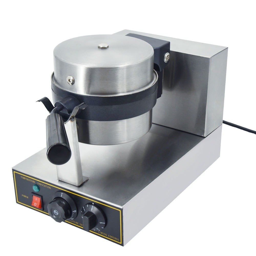 Rotating Belgium waffle maker, angled view with control dials