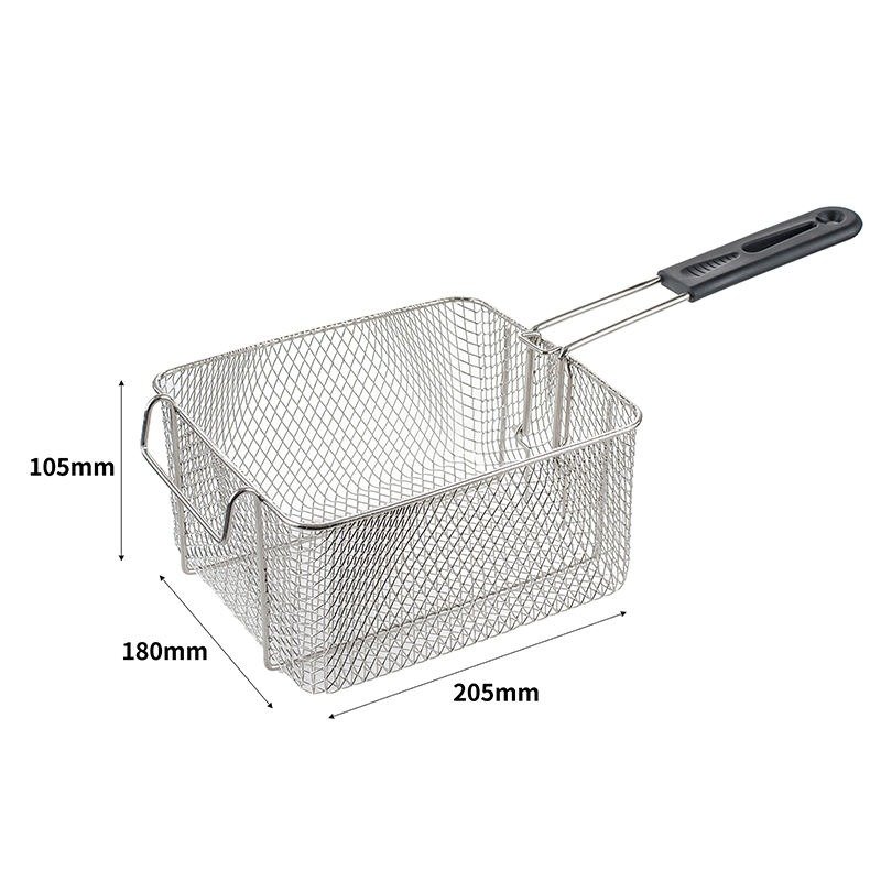 Stainless steel fry basket with folding handle