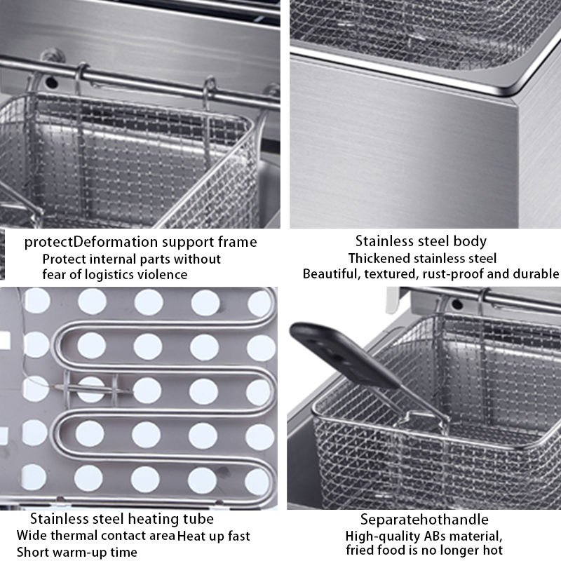 Construction highlights — support frame, stainless body, heating tube and cool-touch handle