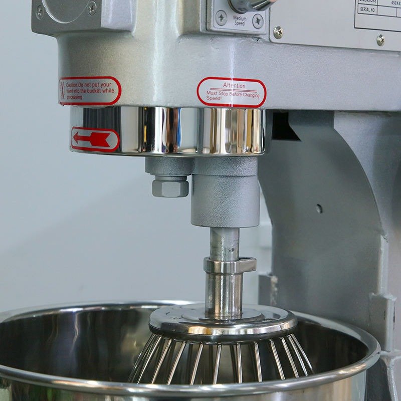 Whisk and motor coupling detail of the B-30 LTR planetary mixer