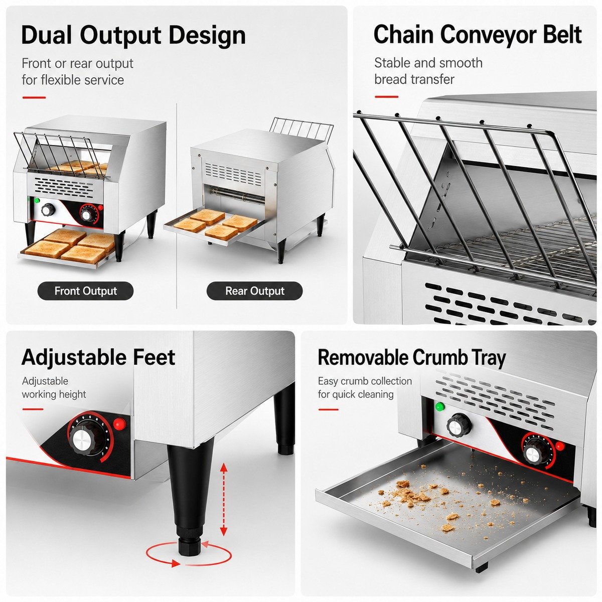 Dual output design and chain conveyor belt of the TT-300