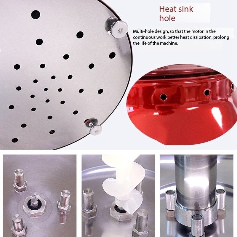 Close-up of the chocolate fountain heat sink holes and base parts