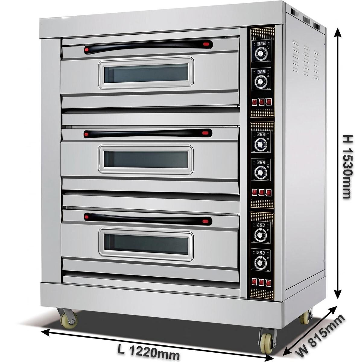 Dimensioned diagram of the 3 deck 6 tray electric baking oven