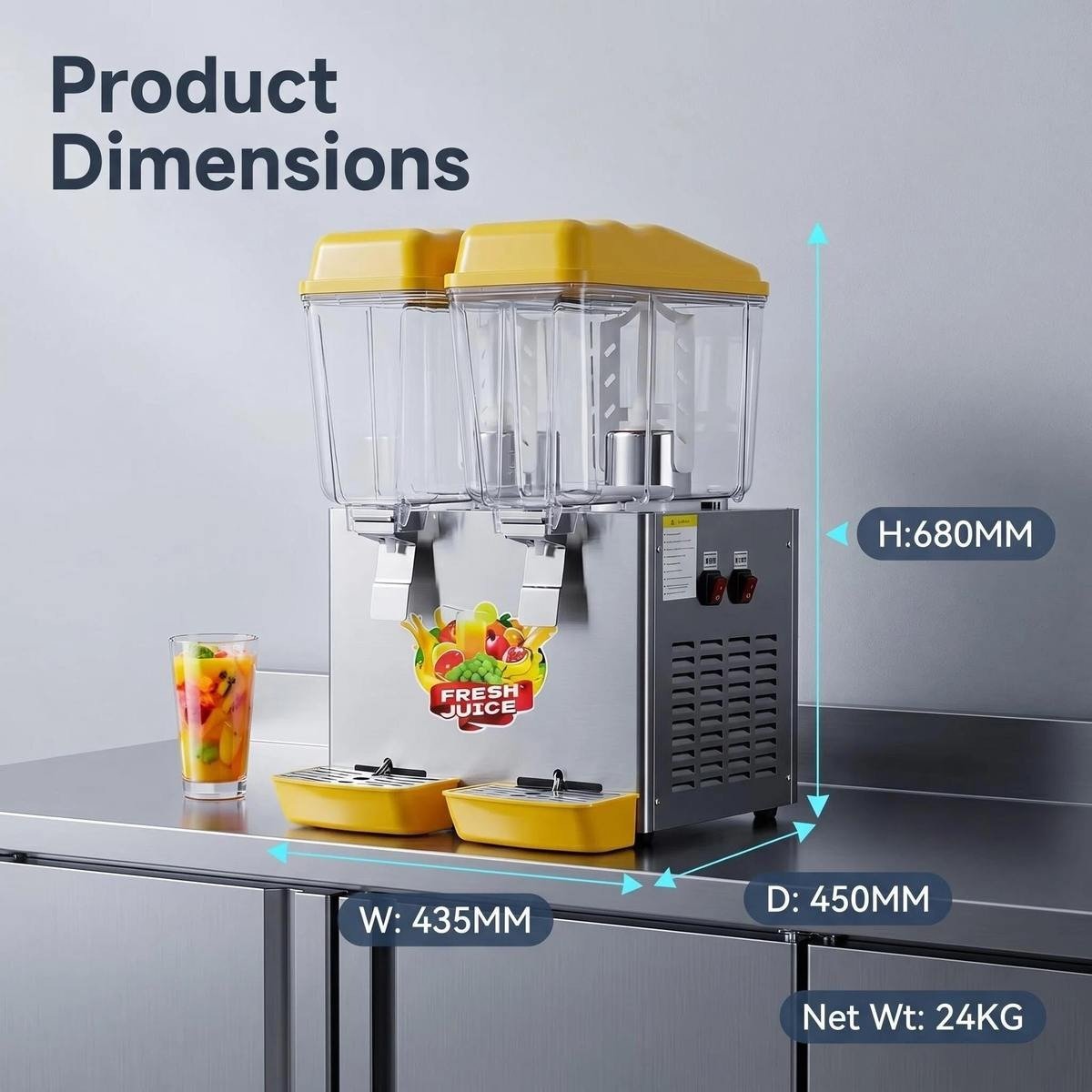 12L x 2 Cold Juice Dispenser, product dimensions