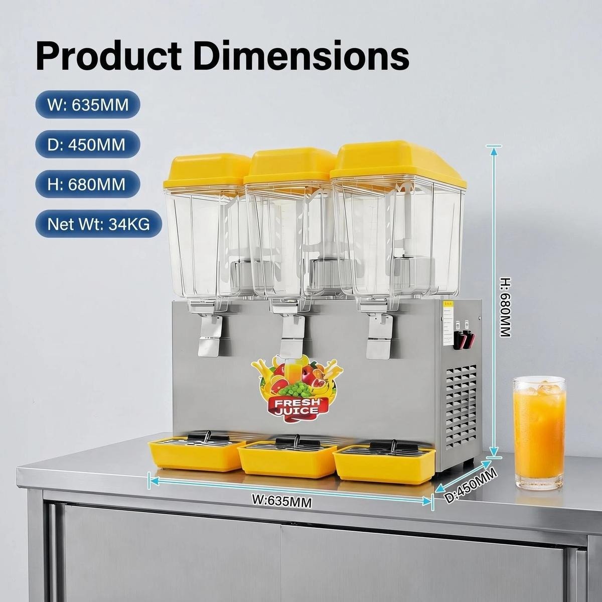 12L x 3 Cold Juice Dispenser, product dimensions