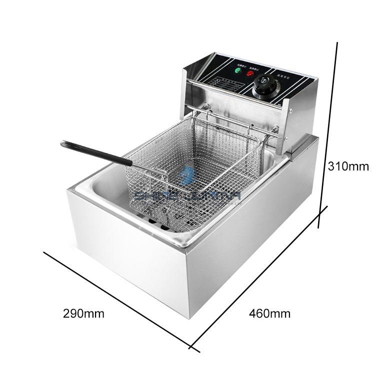Dimensions diagram of the 8 litre electric deep fryer and fry basket