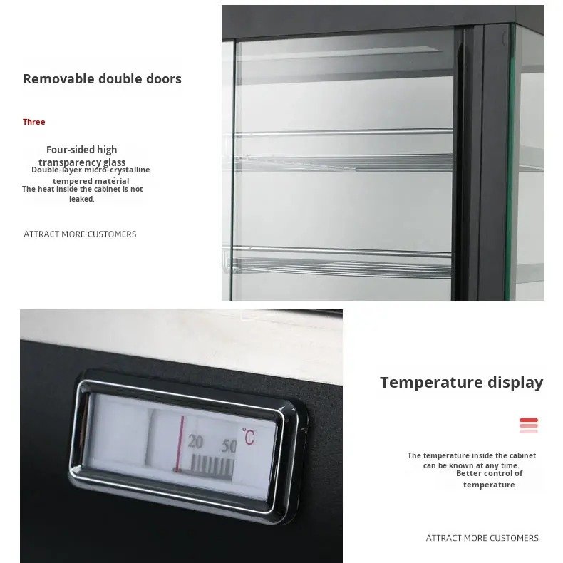Removable double doors and temperature display of the premium food warmer