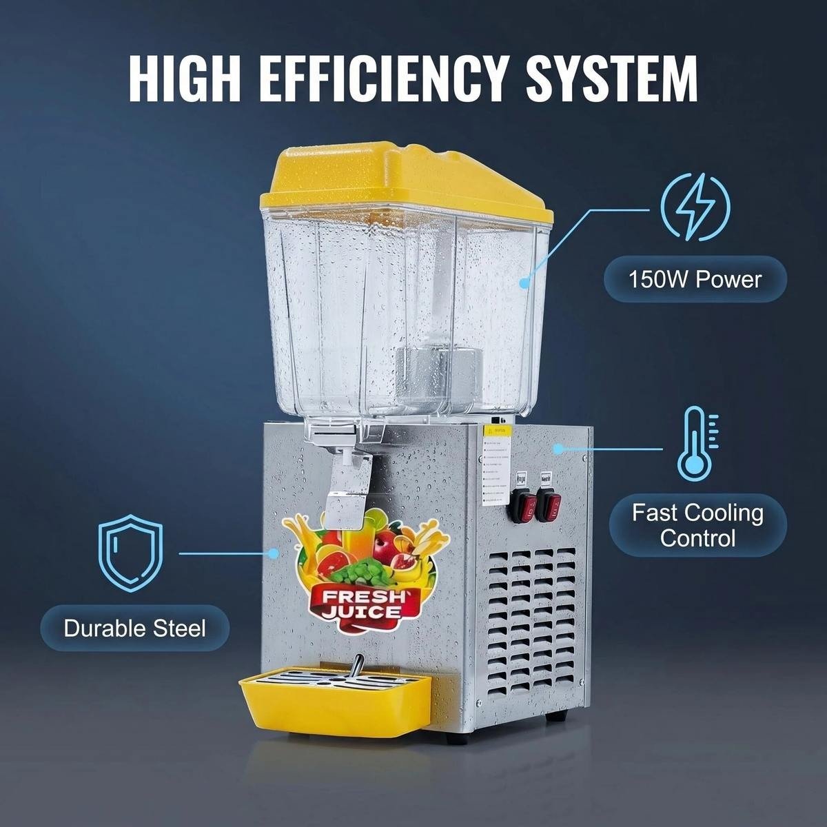 12L Single Tank Cold Juice Dispenser, high efficiency system details
