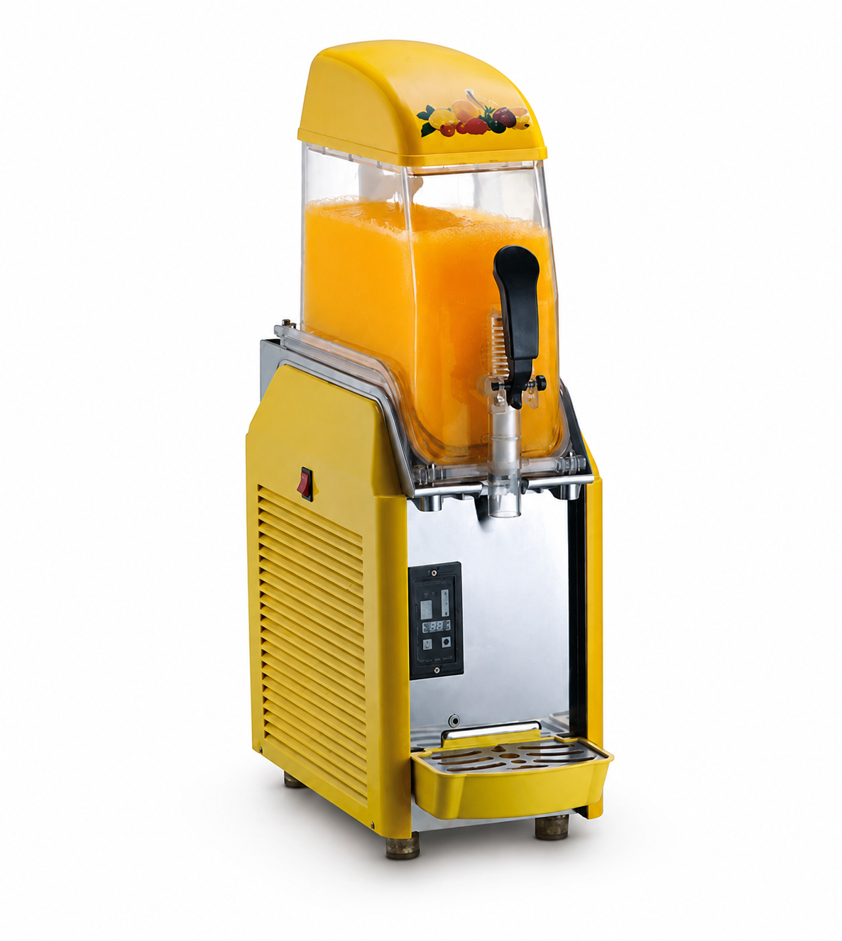 Single Tank Commercial Maker Slush Machine, filled with orange slush