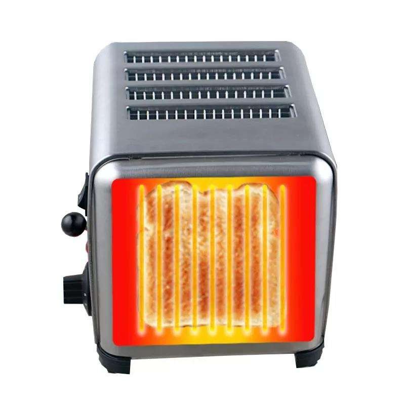 Close-up of the toasting slots glowing while browning bread