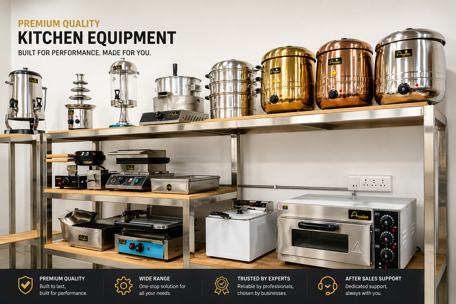 Stainless steel commercial kitchen equipment manufactured by Acutus Kitchen Equipment in Ahmedabad