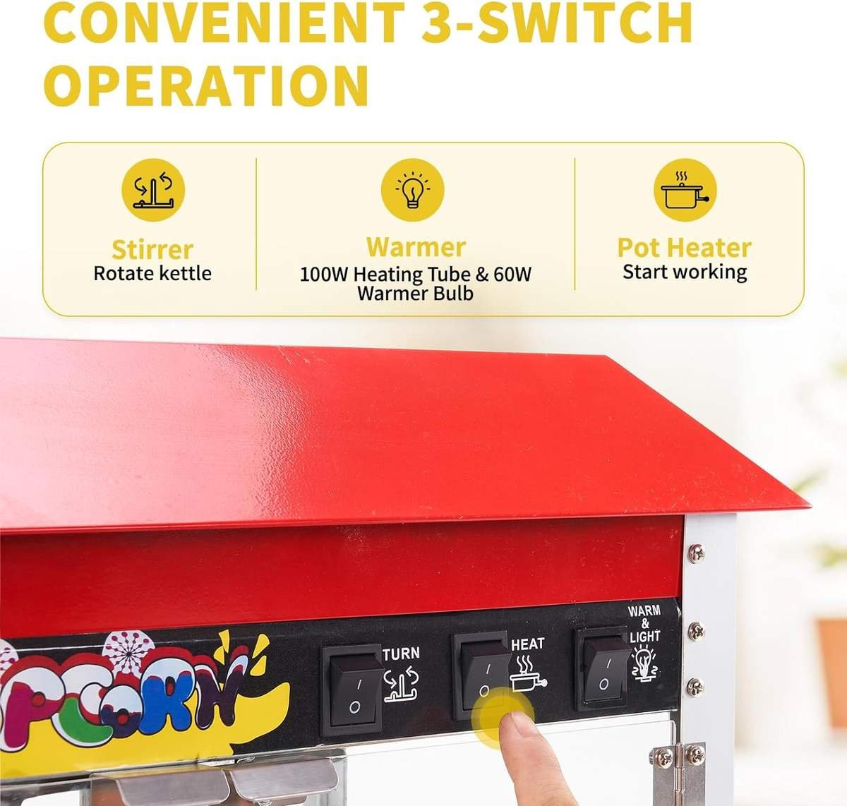 Electric Popcorn Vending Machine, 3-switch operation panel