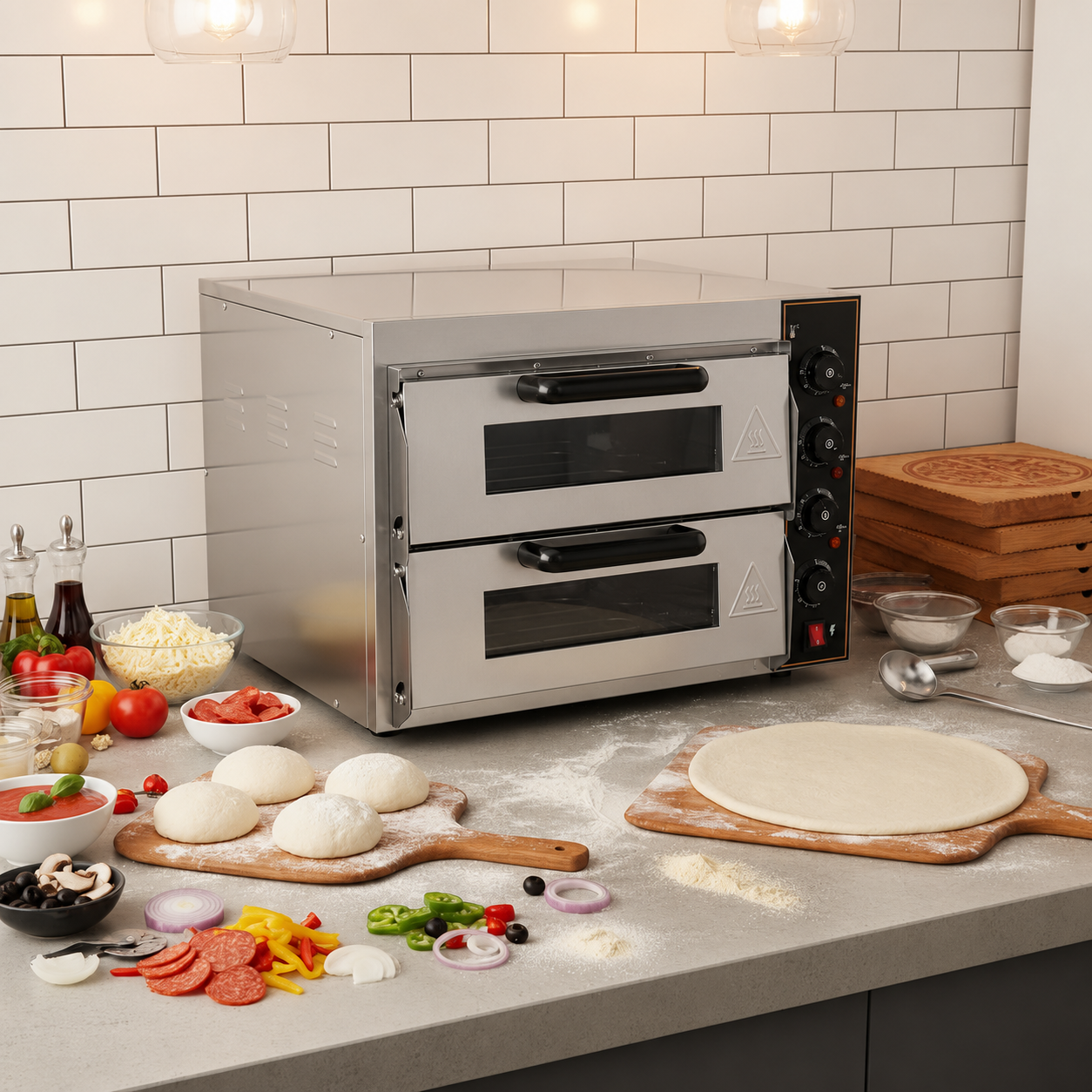 Electric double pizza oven on a professional kitchen counter