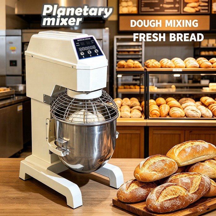 B-40 LTR planetary mixer in a bakery setting with bread and dough