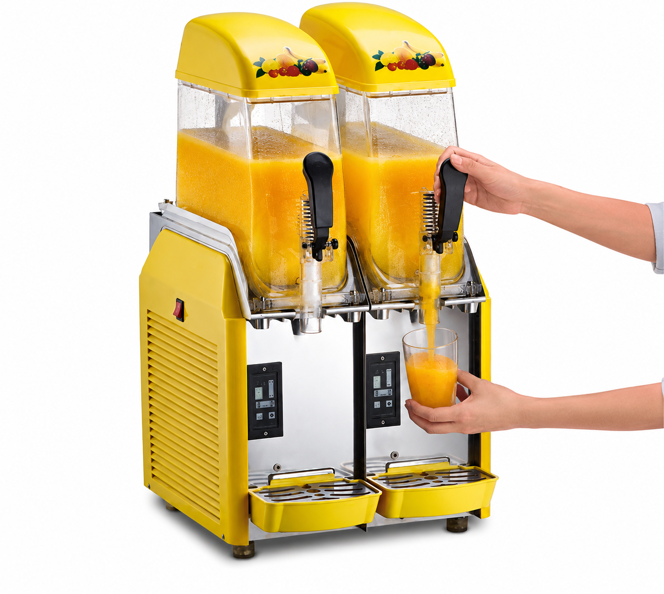 Two Tank Commercial Maker Slush Machine (X-240) in use at a café counter