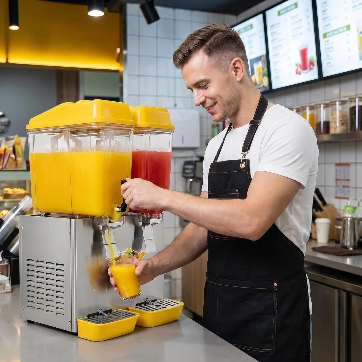 12L x 2 Cold Juice Dispenser in use at a café counter