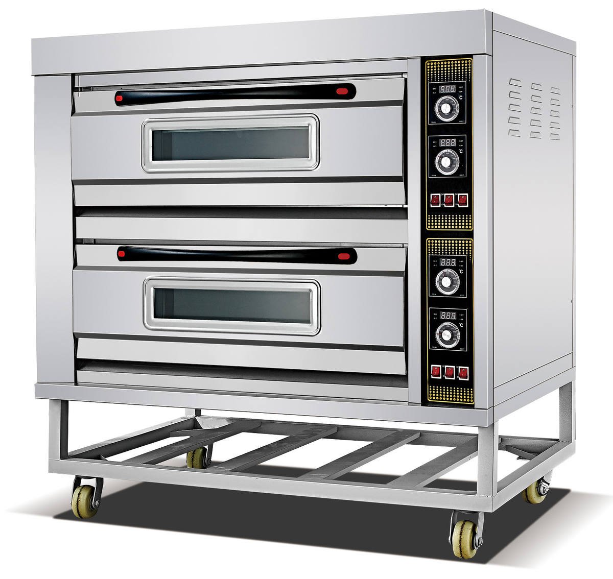 Electric Oven 2 Deck 4 Tray (EBO-24), angled view on stand