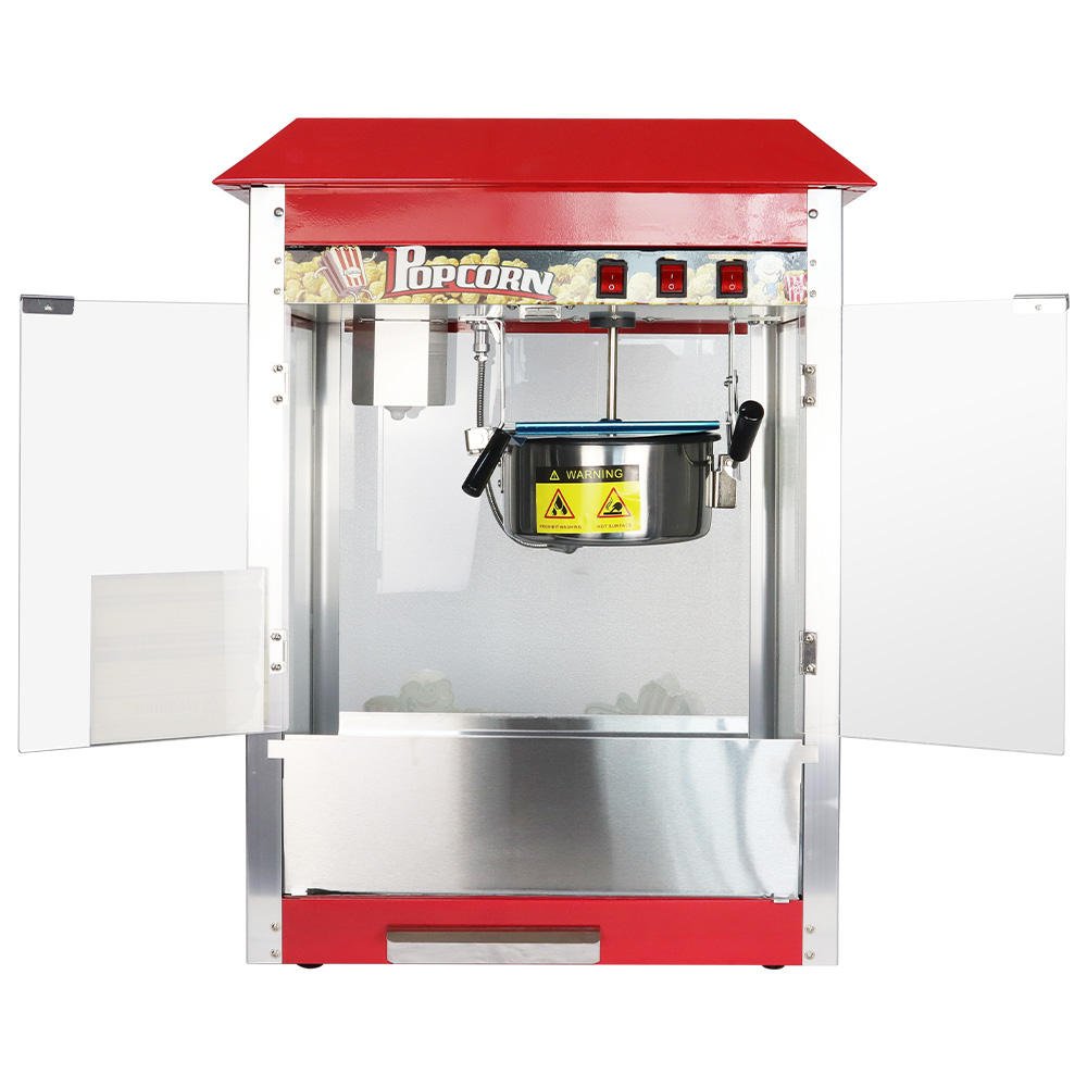 Electric Popcorn Vending Machine, front view with doors open