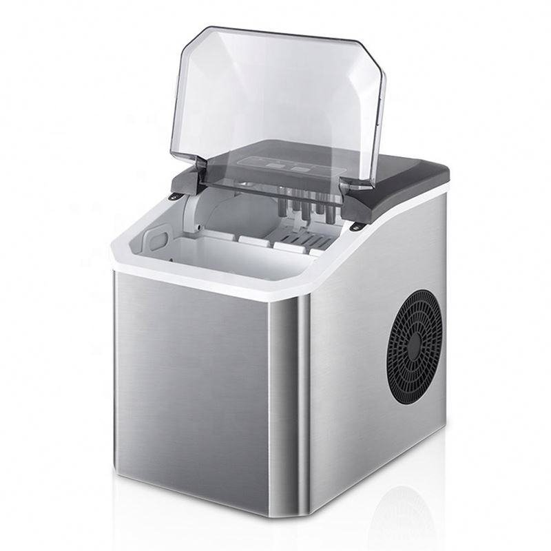 Mini Bullet Ice Cube Ice Maker, lid open showing ice basket