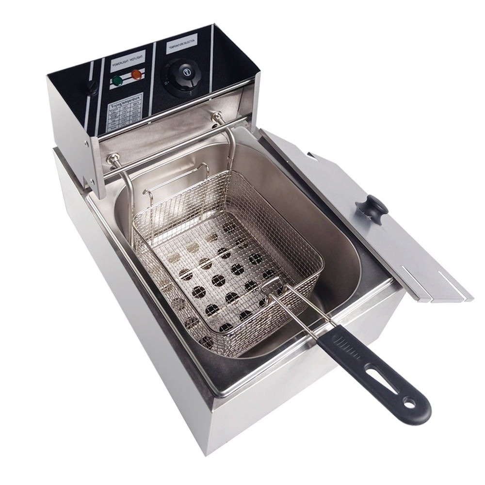 Side view of the fry basket inside the stainless steel tank