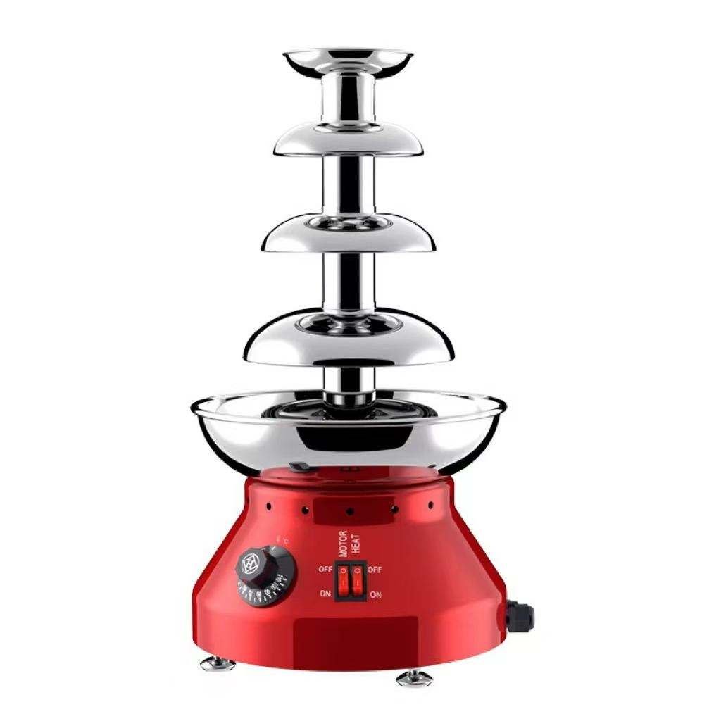 5 tier chocolate fountain, red base, studio shot
